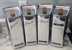Vintage 1950's MCM Chrome Lincoln Beautyware Stackable Canisters - Set of 5